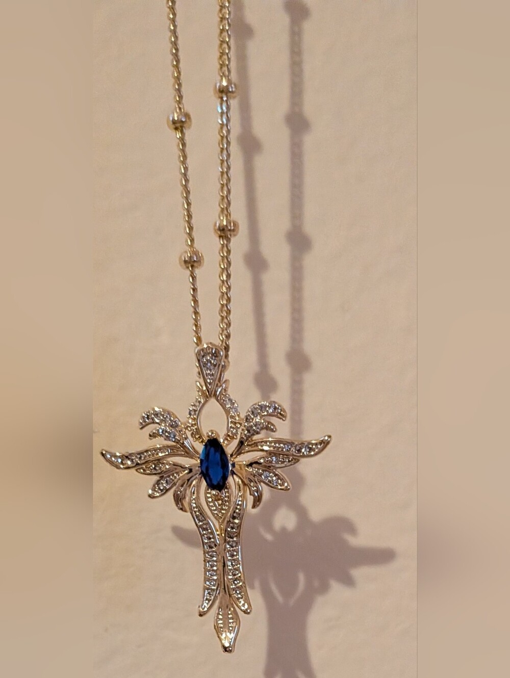 Fettero 14k Gold Plated Pendant Necklace with Sapphire-Blue Marquise Stone